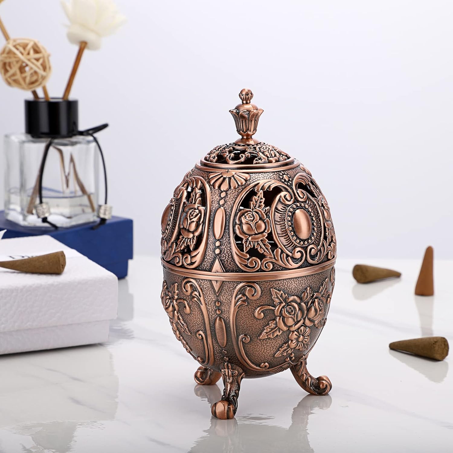 JUXYES Vintage Incense Burner Holder Metal Censer