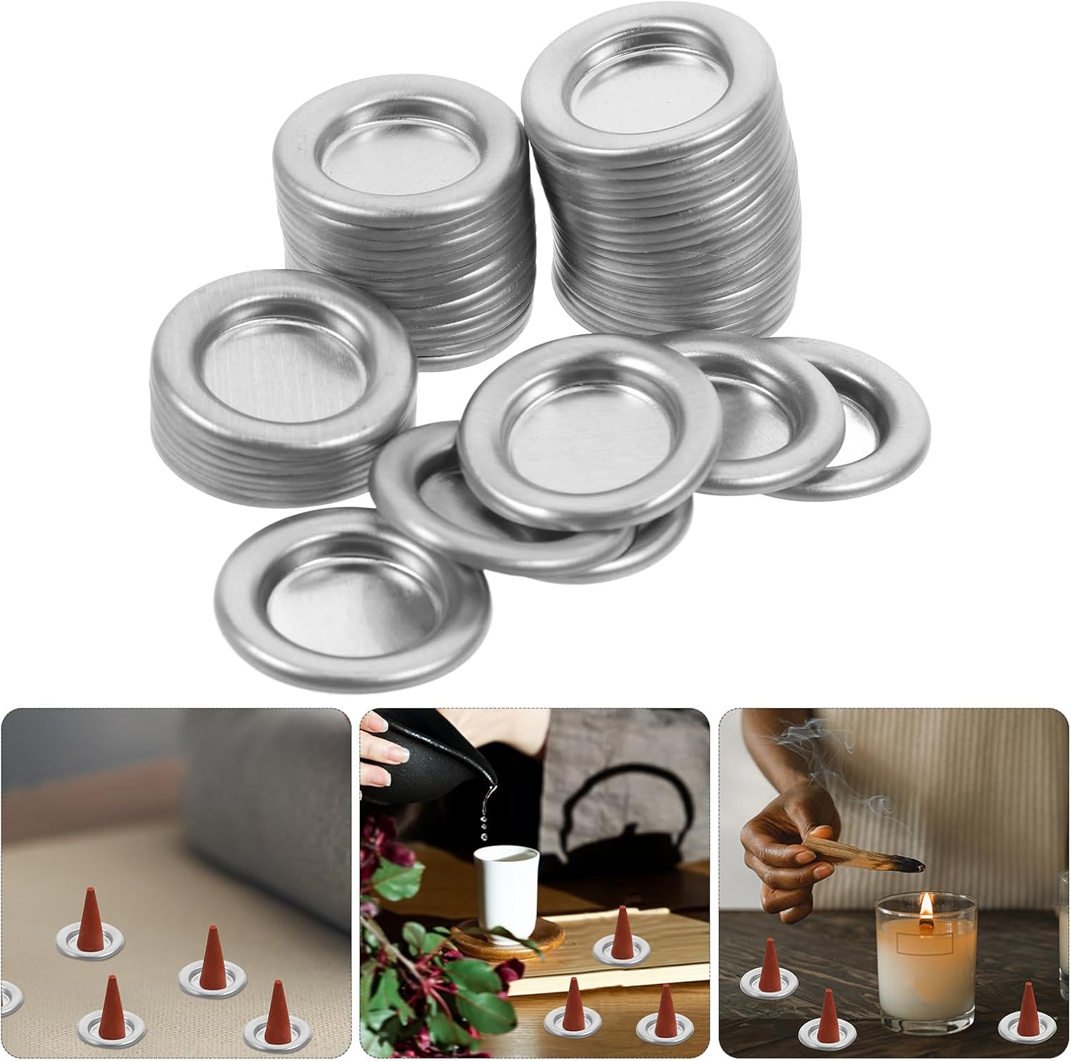 STOBAZA 50pcs Metal Incense Cone Tray for Bedroom Yoga Studio and Sauna Decor