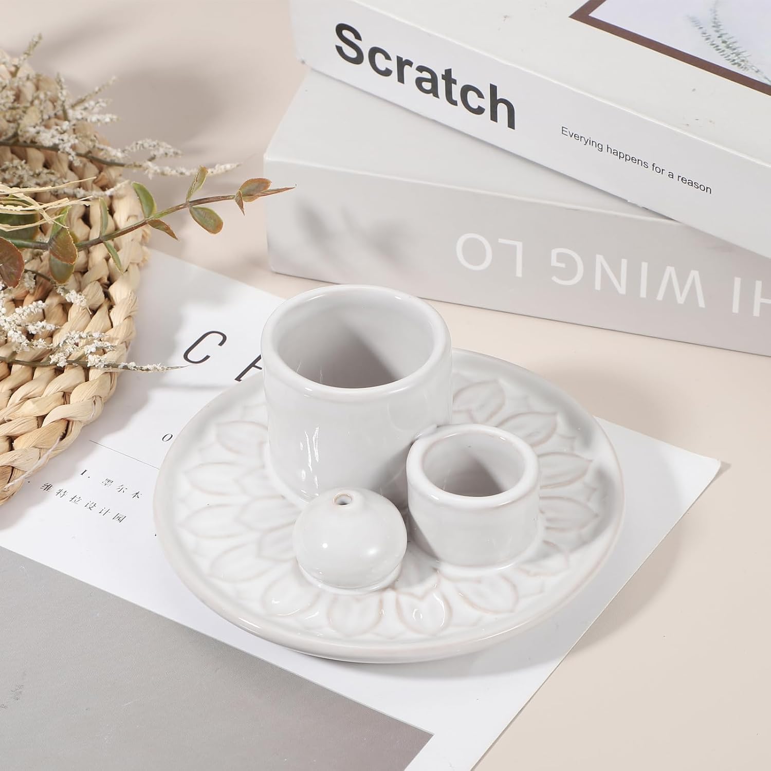 Uxcell 4 in 1 Ceramic Incense Burner Holder White