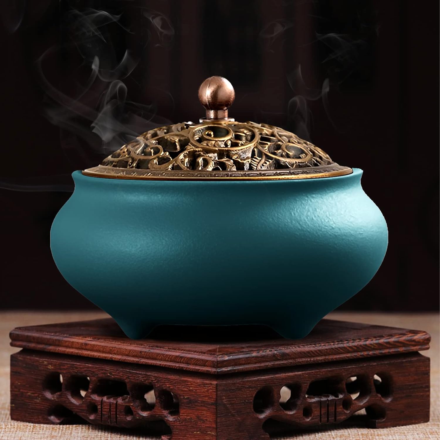 Coil Incense Burner with Fireproof Pad and Alloy Lid