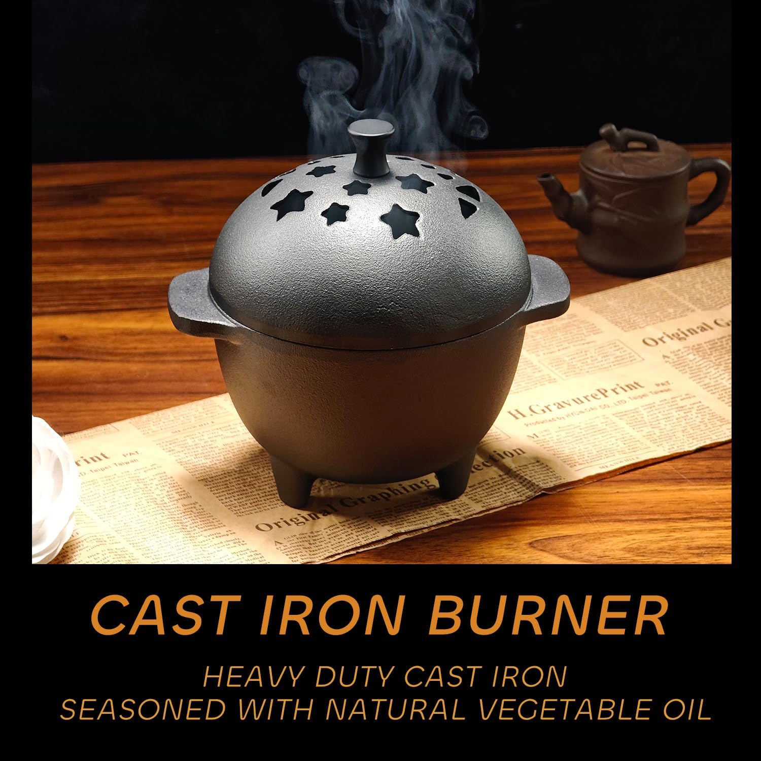 Cast Iron Incense Burner Mini Cauldron for Sage and Charcoal