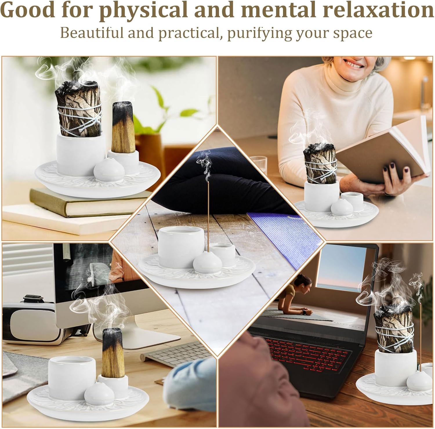 Ceramic Palo Santo Sticks Holder 4 in 1 Burner Tray