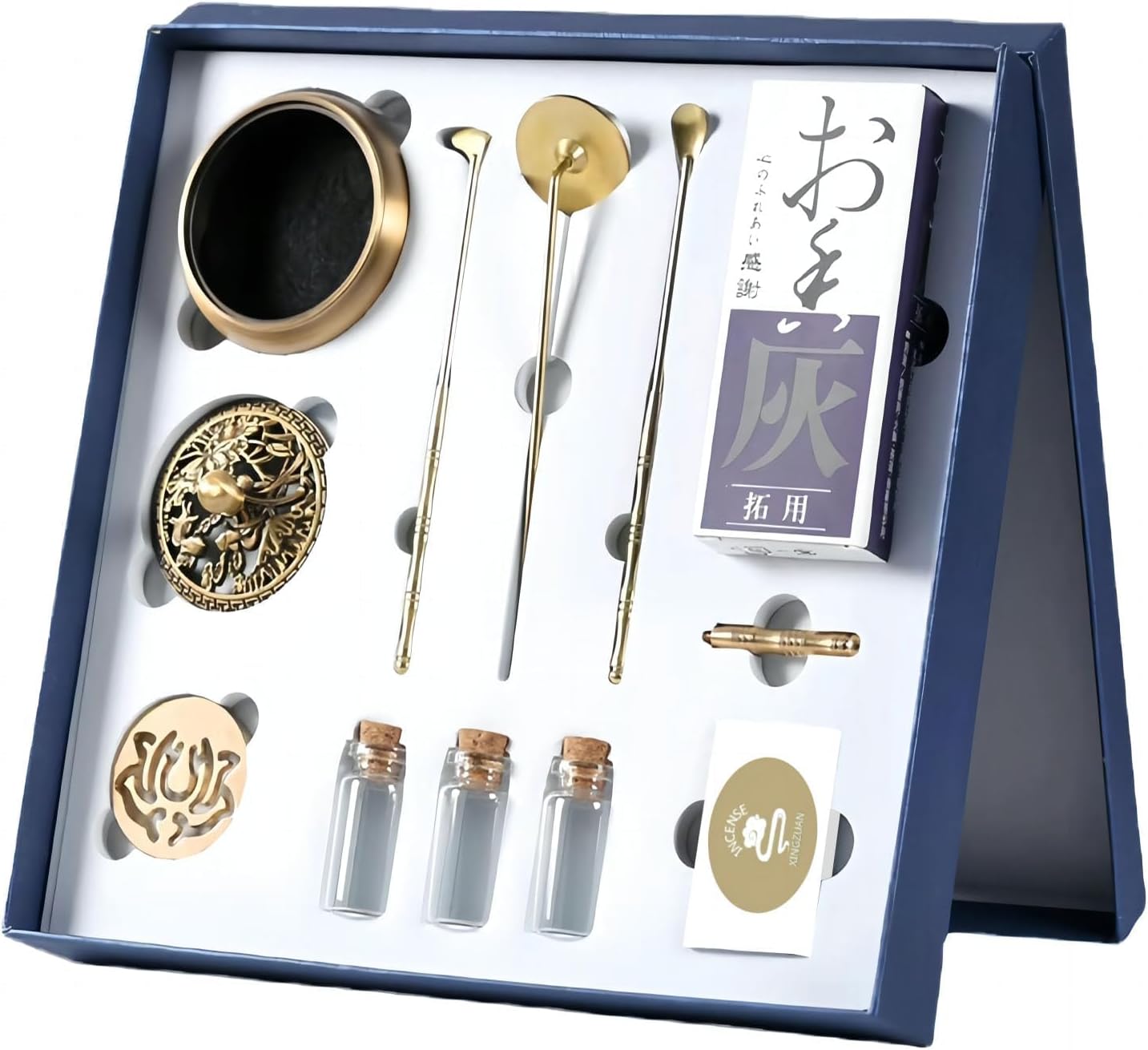 Yoga Meditation Incense Burner Set - 16 Piece Brass Censer Kit with Tools for Relaxation and Home Fragrance