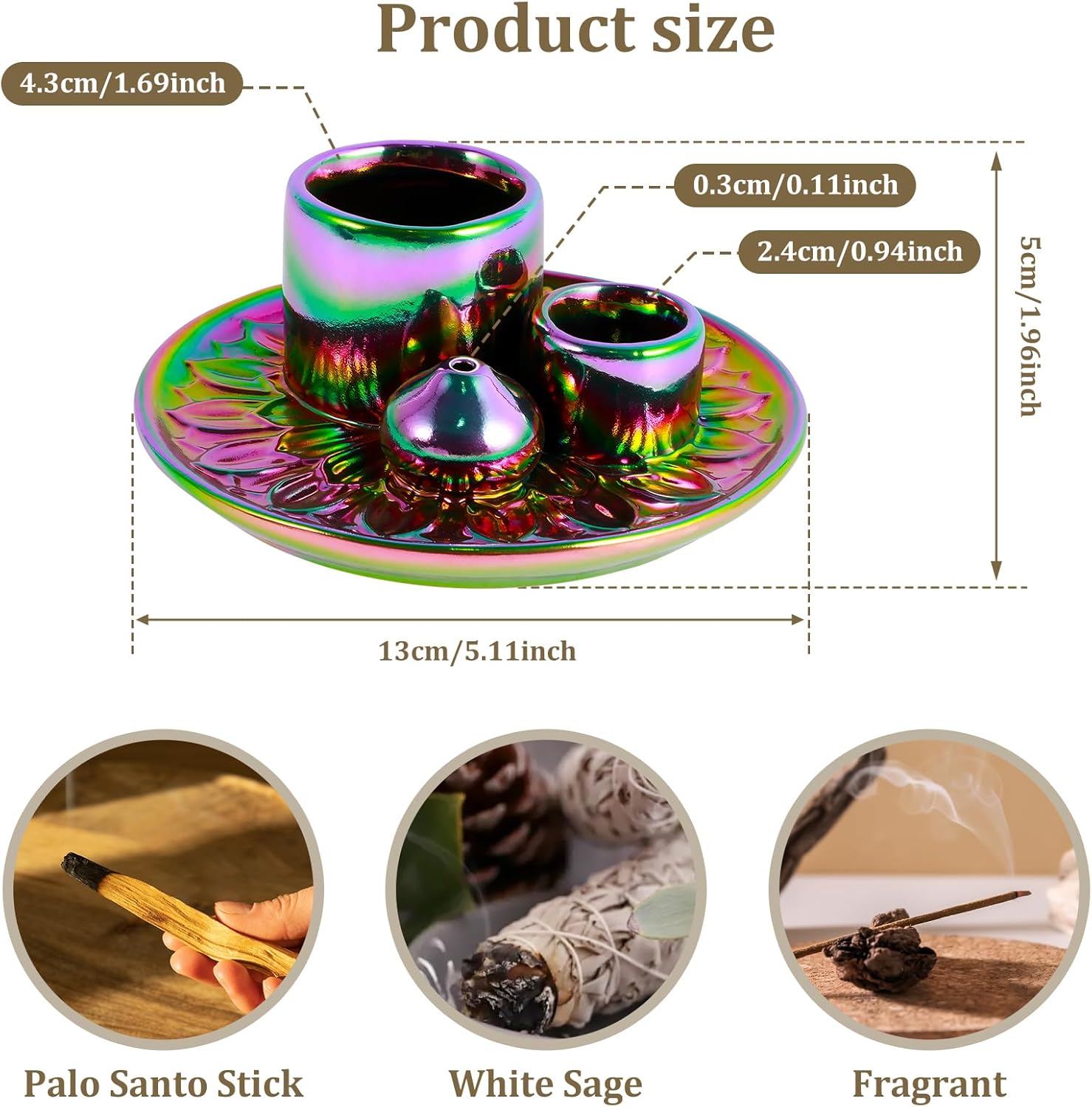 4-in-1 Ceramic Incense Burner Holder for Palo Santo and Sage