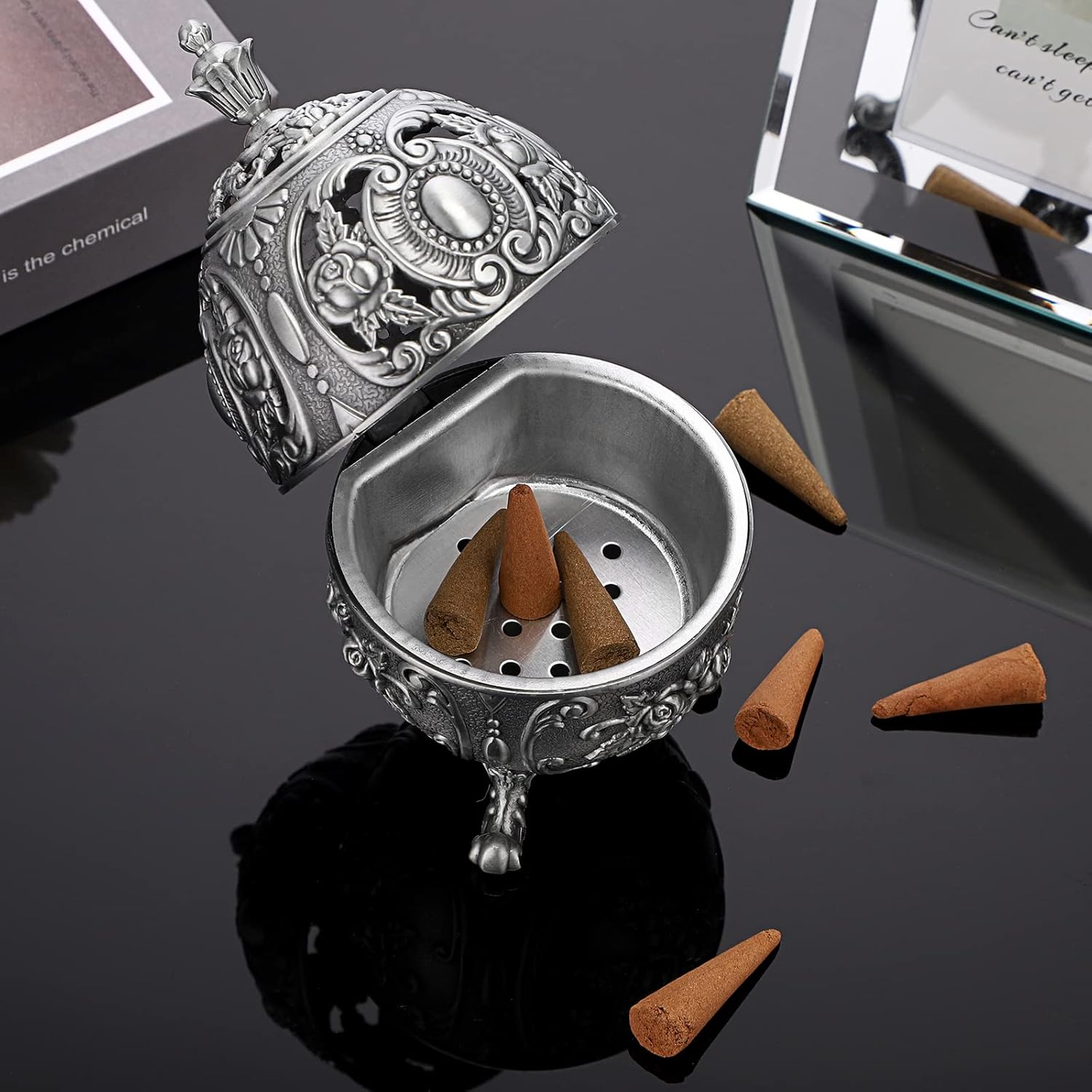 JUXYES Vintage Incense Burner Holder with Ash Catchers