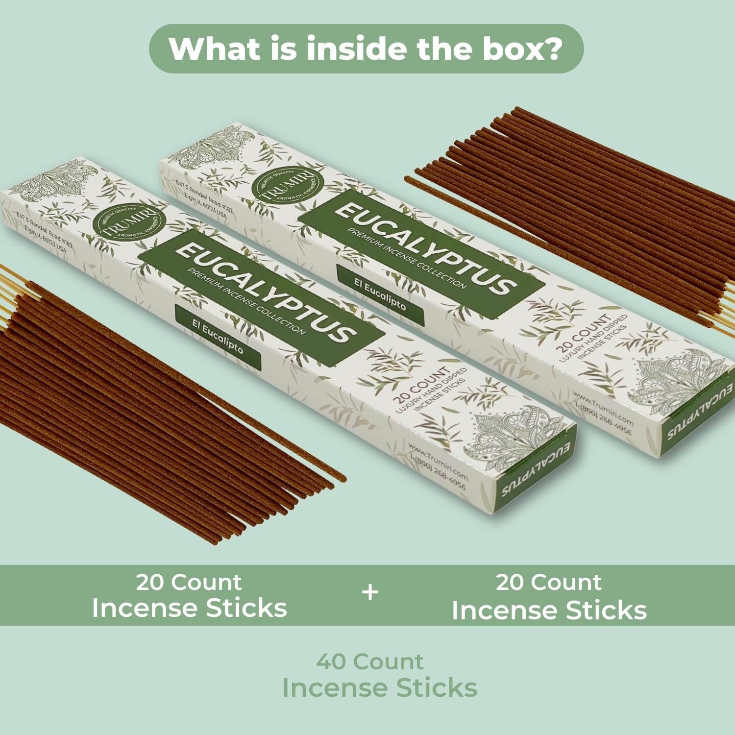 Eucalyptus Incense Sticks - 40 Sticks Dual Pack for Home Use