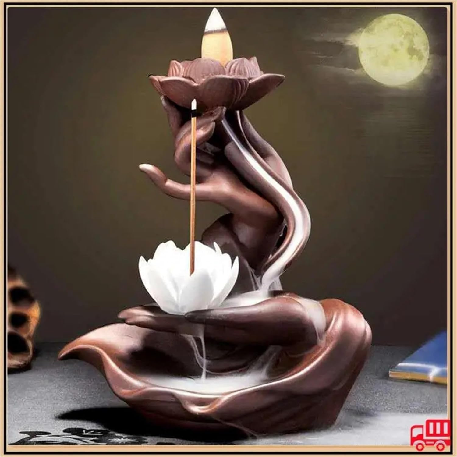 Purple Clay Incense Holder with Buddha Hand Design