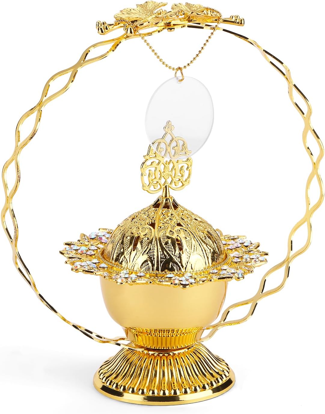 Gold Metal Bakhoor Burner with Handles and Ash Tray