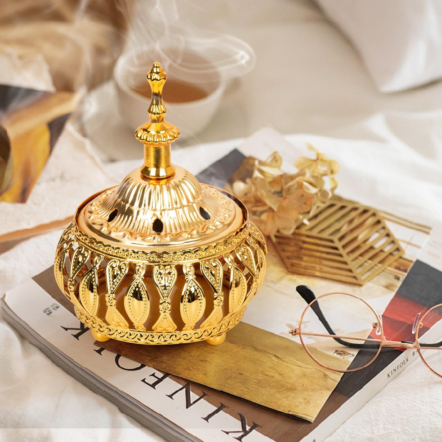 Golden Incense Holder for Aromatherapy Yoga Meditation