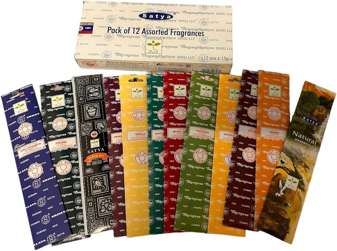 Satya Incense Sticks 15g Set of 12 Variety Pack