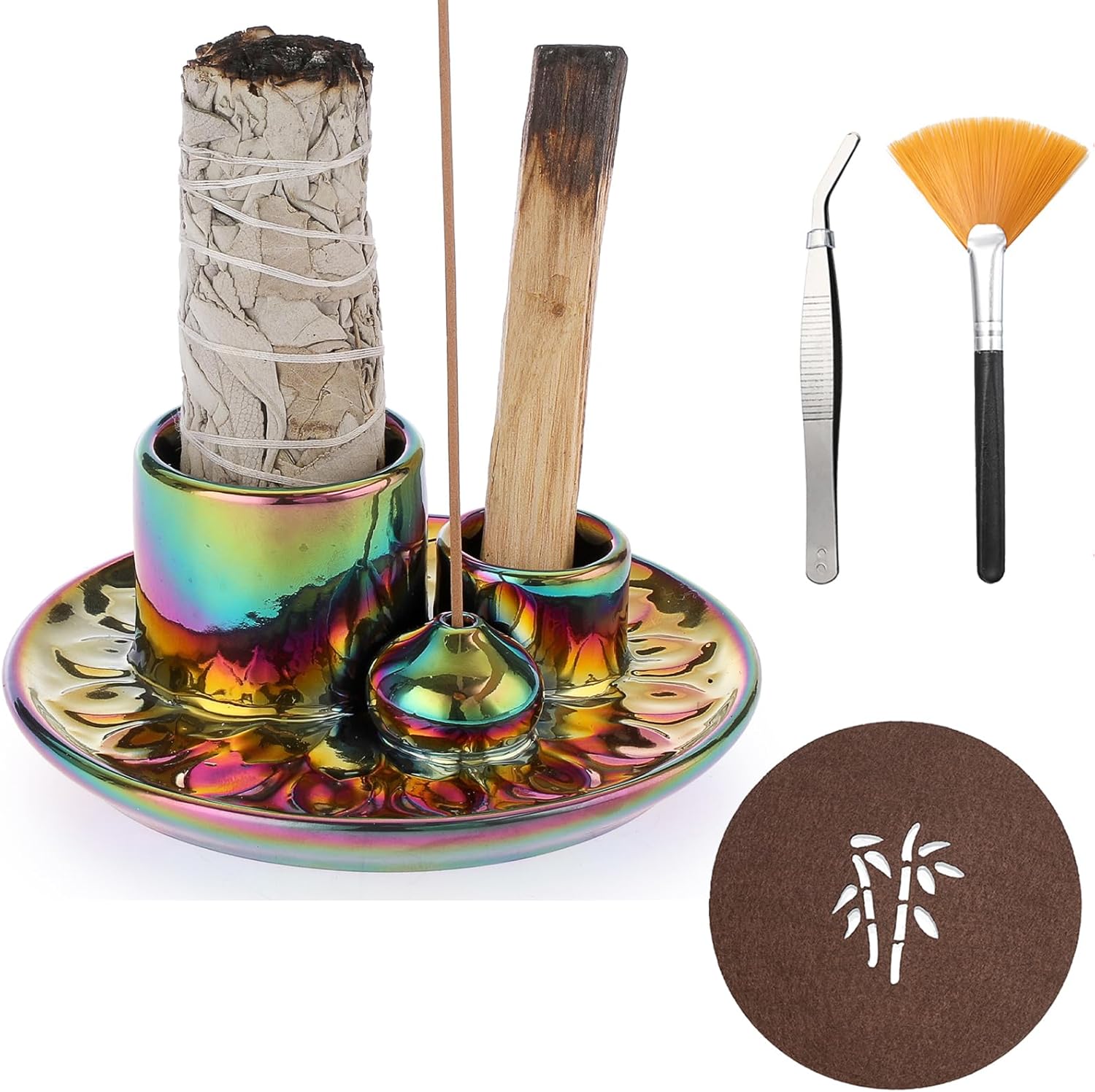 JUXYES 4 in 1 Ceramic Incense and Candle Holder