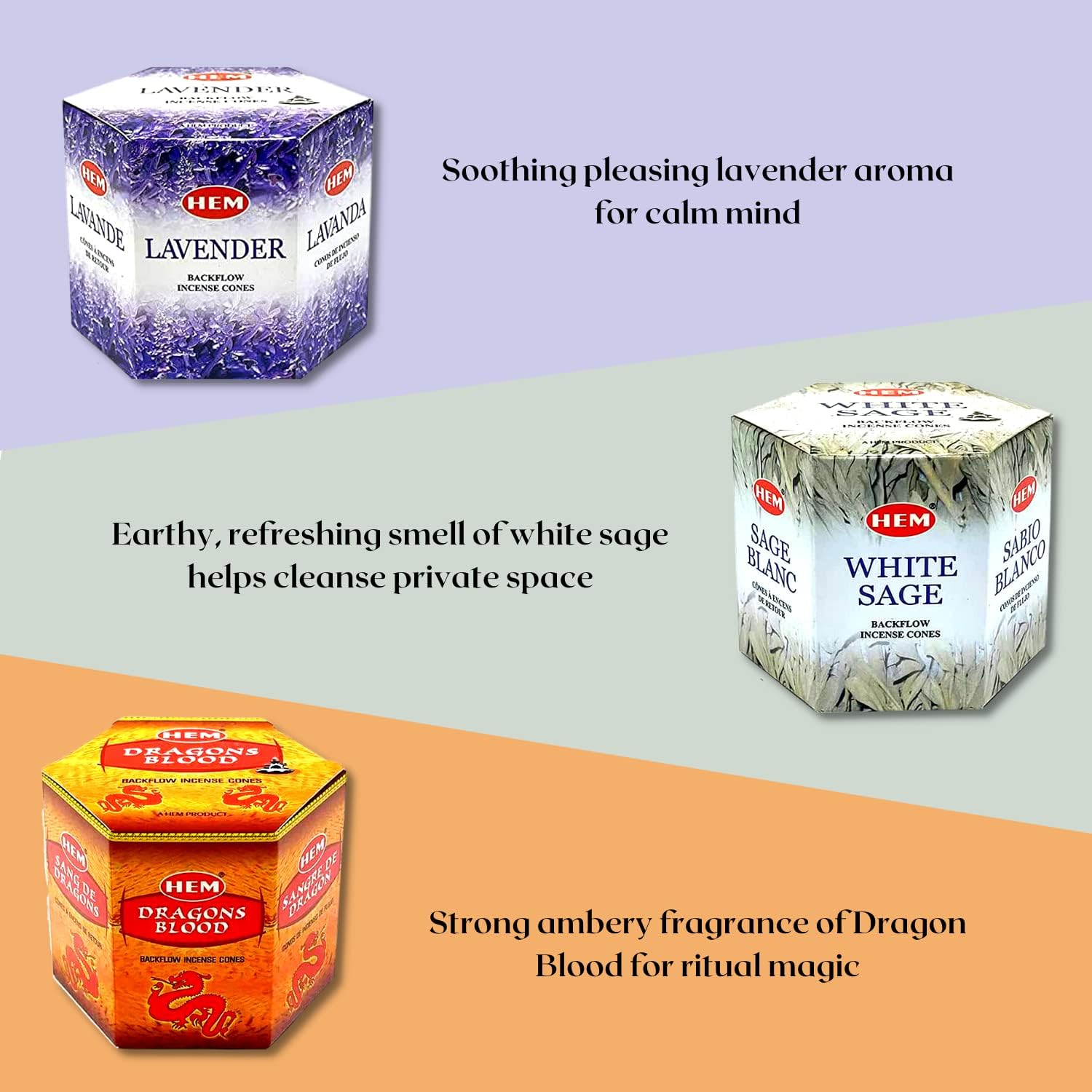 HEM Backflow Incense Cones Variety Pack - 240 Cones 6 Types