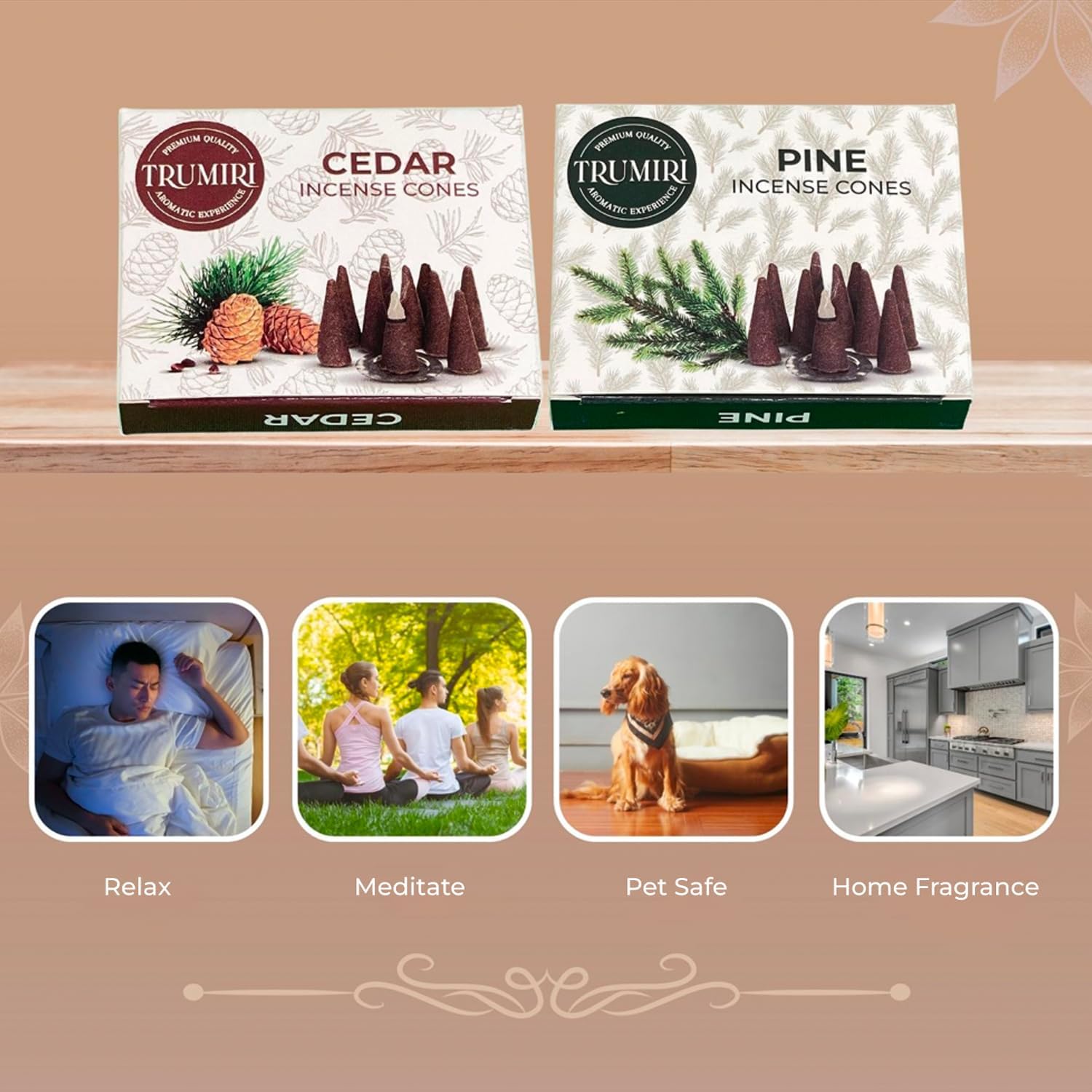 TRUMIRI Incense Cones - 20 Pack 10 Cedar 10 Pine