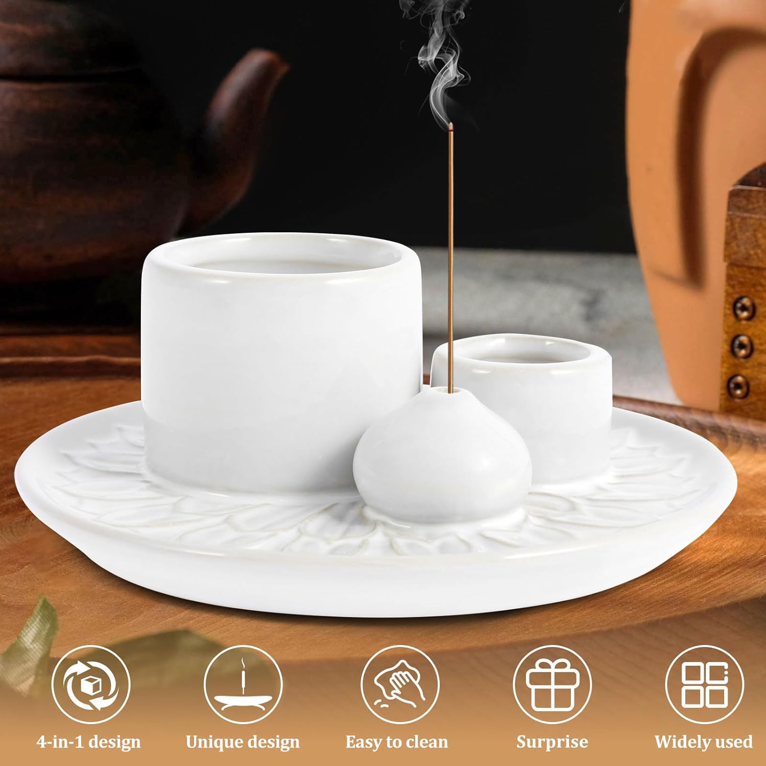 Ceramic Palo Santo Sticks Holder 4 in 1 Burner Tray