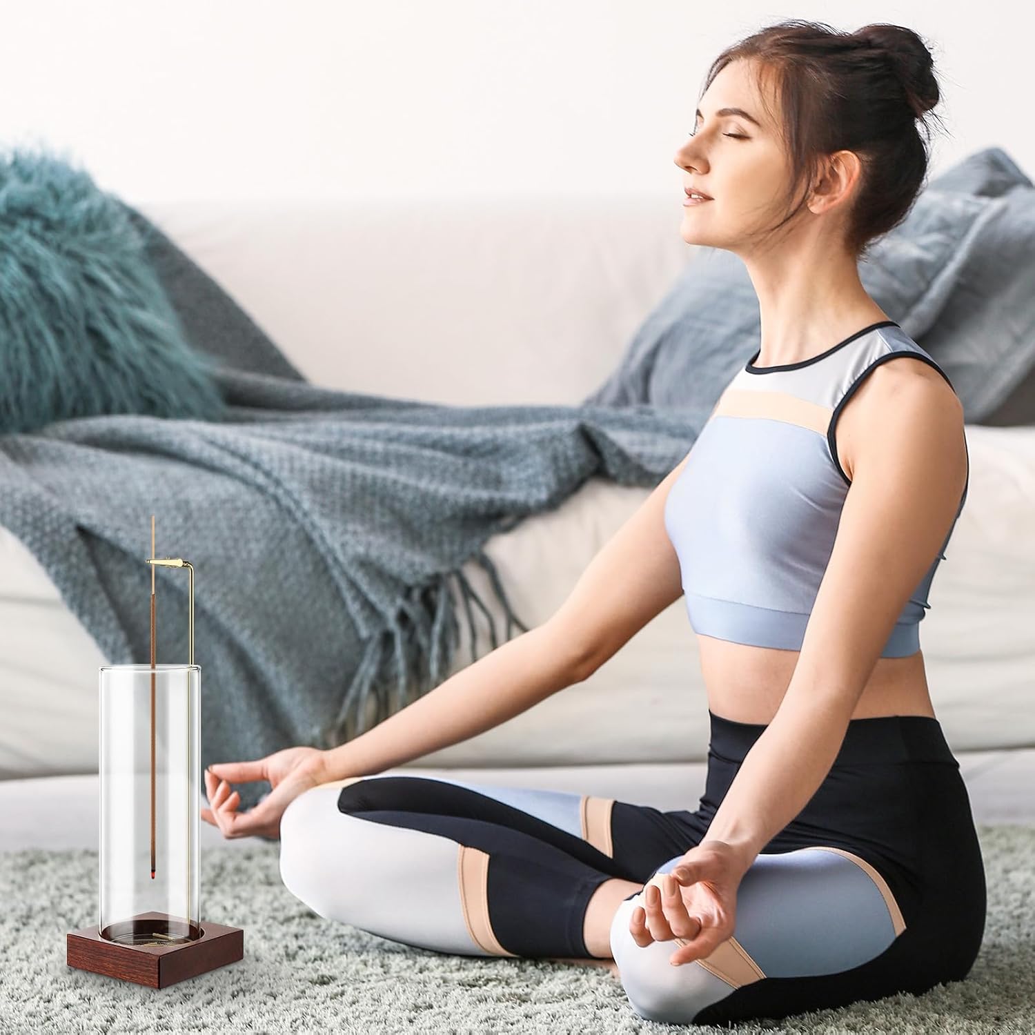 MACUSOO Incense Holder with 20 Sticks and Glass Ash Catcher
