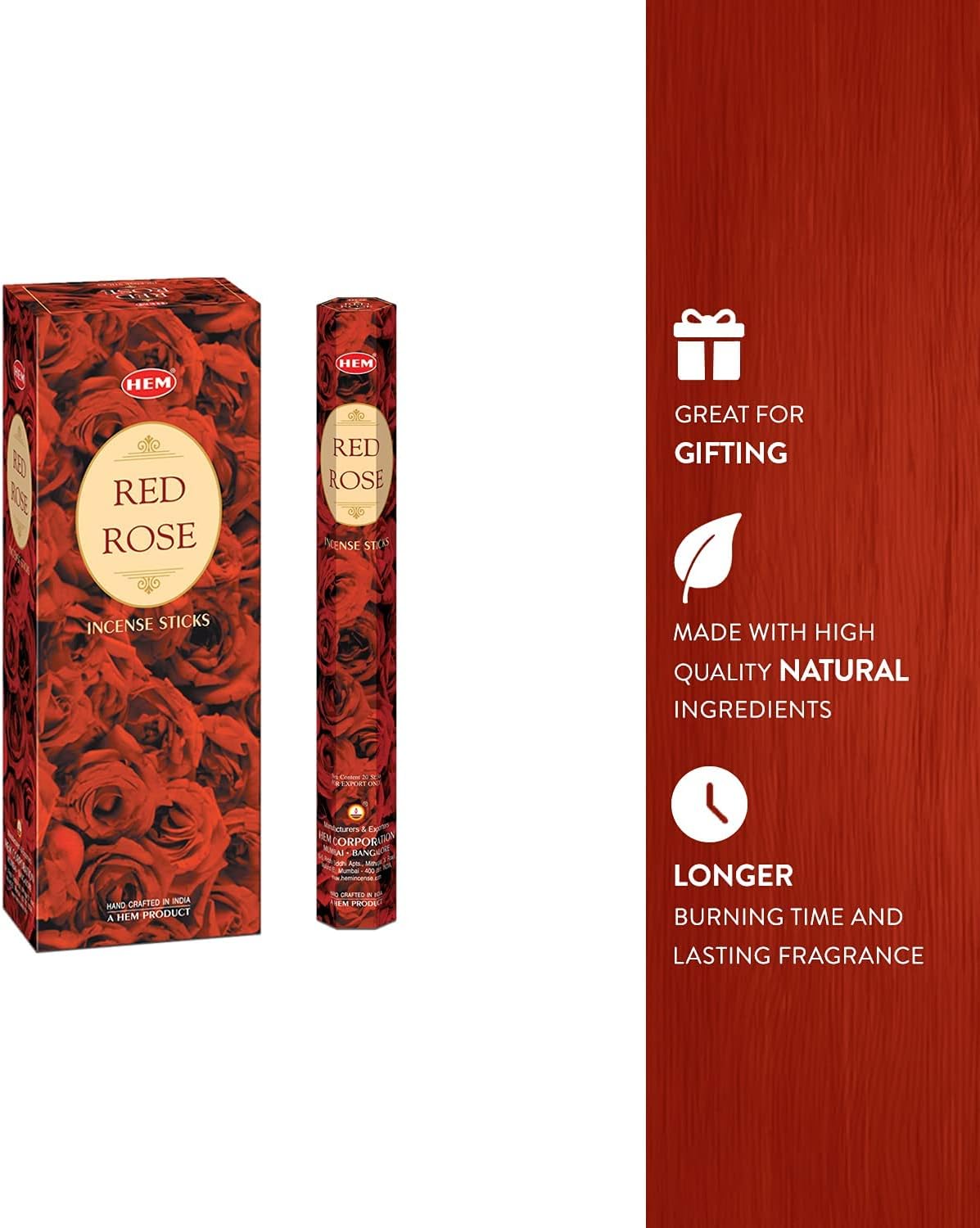 HEM Red Rose Incense Sticks 120 Count 6 Boxes
