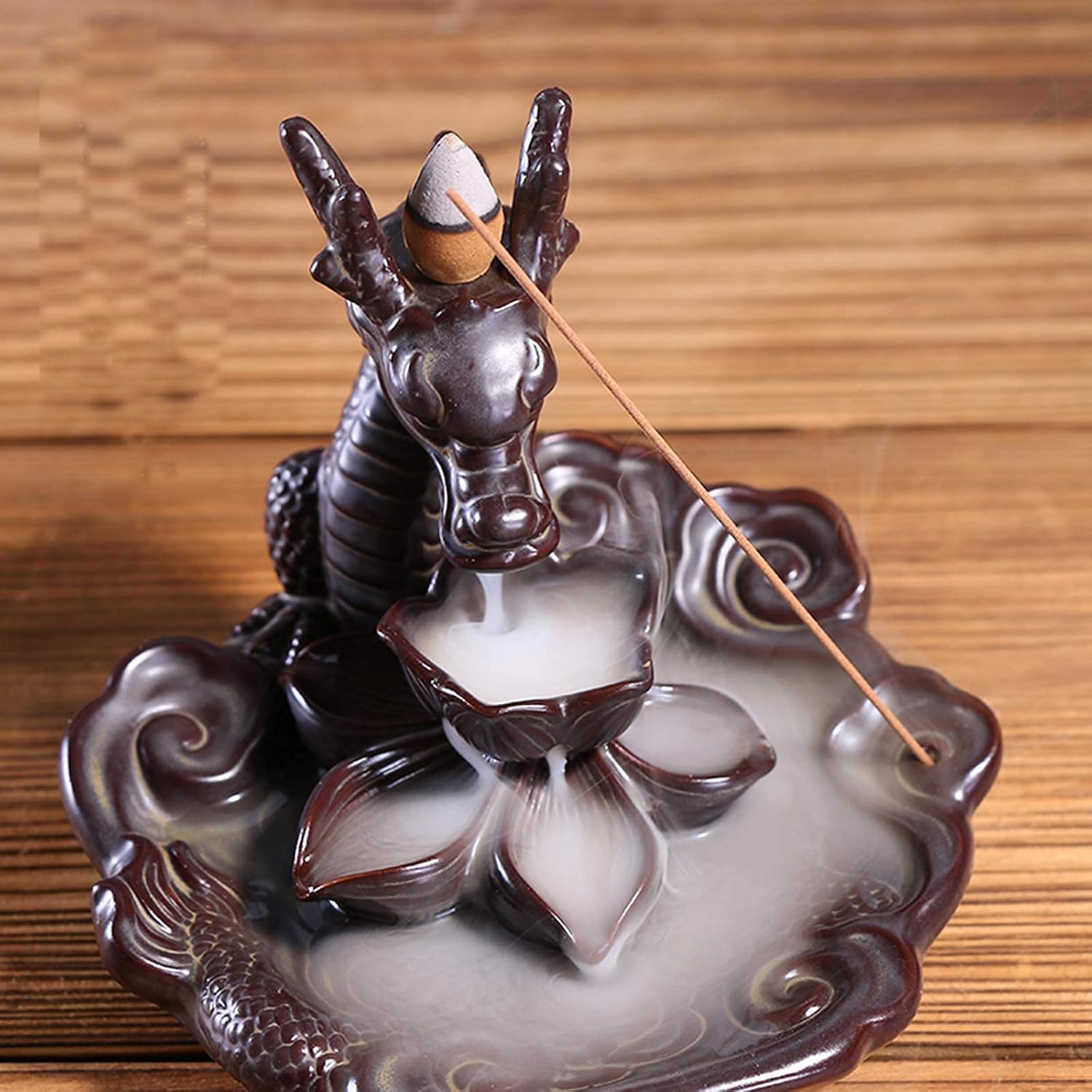 Dragon Incense Burner with Waterfall Effect and Decorative Design