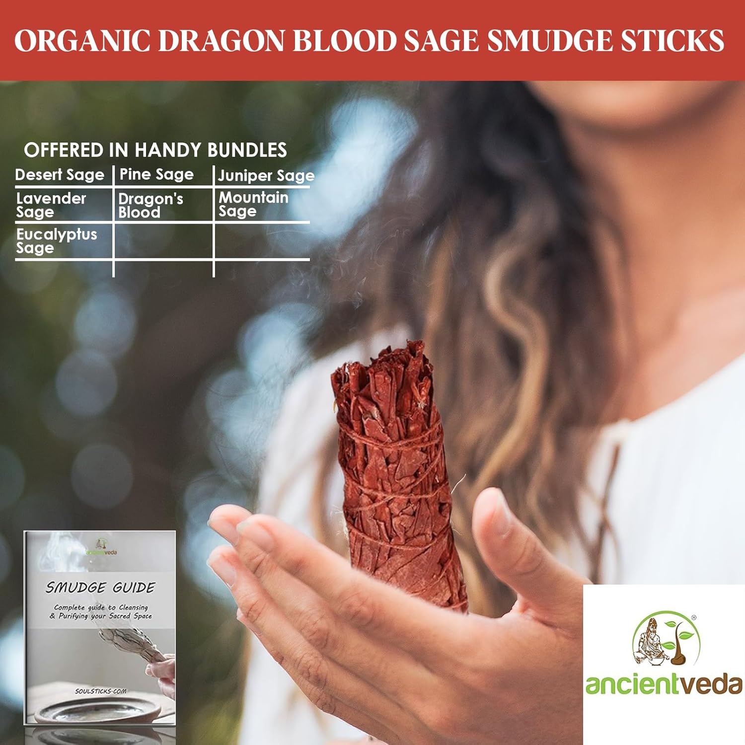 Ancientveda Soul Sticks 4 Inch Dragons Blood Sage 3 Pack with Guide