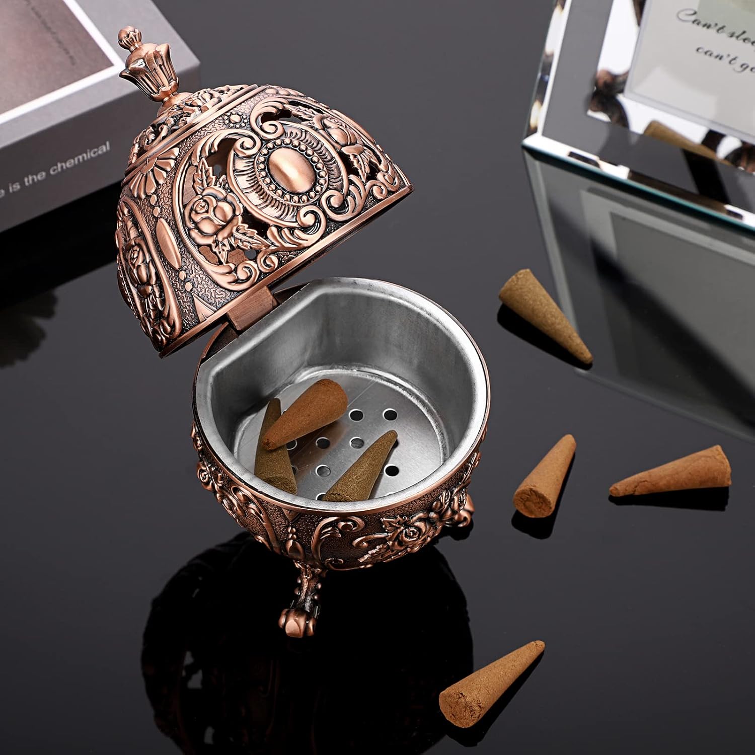 JUXYES Vintage Incense Burner Holder Metal Censer