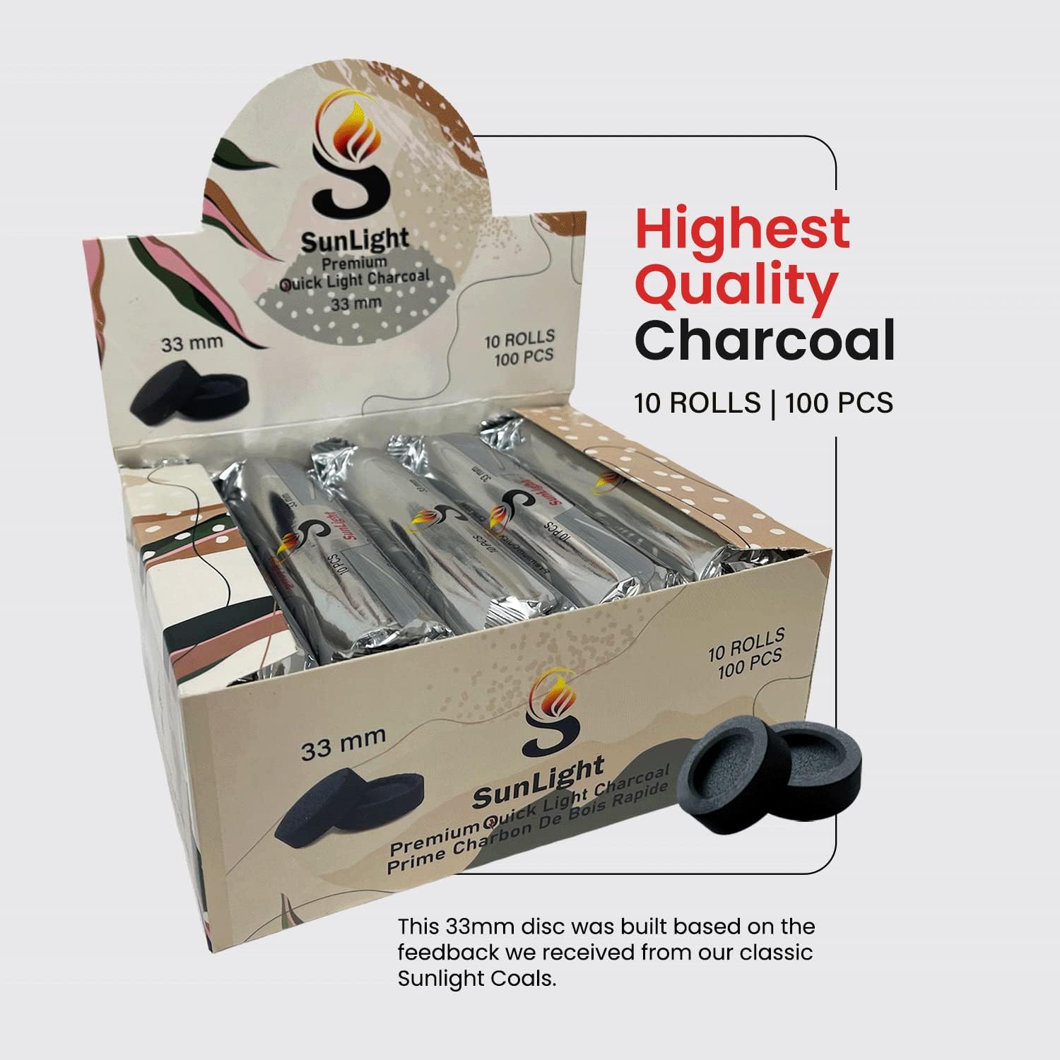 Sunlight Premium Charcoal Tablets for Incense - 100 Discs