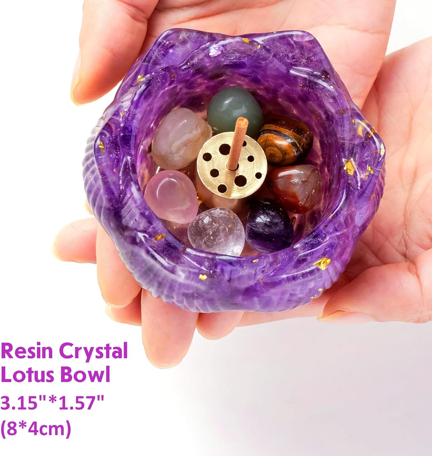 Amethyst Resin Crystal Lotus Incense Burner Set - 15pcs