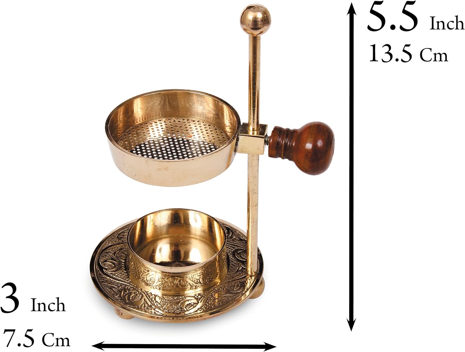 Brass Resin Incense Burner with Wooden Base