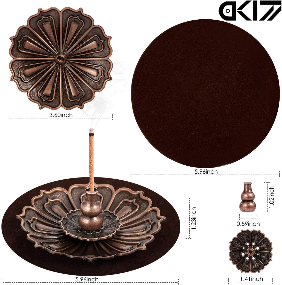 DK177 Brass Incense Sticks Holder with Lotus Design