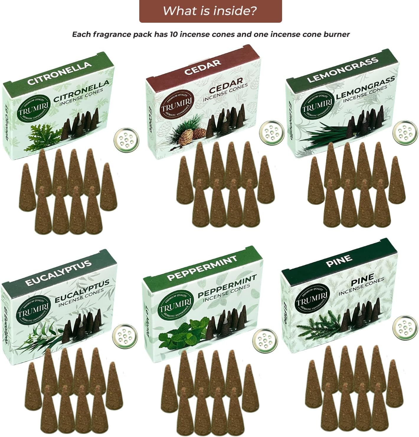 TRUMIRI Leafy Incense Cones Variety Pack 60 Count