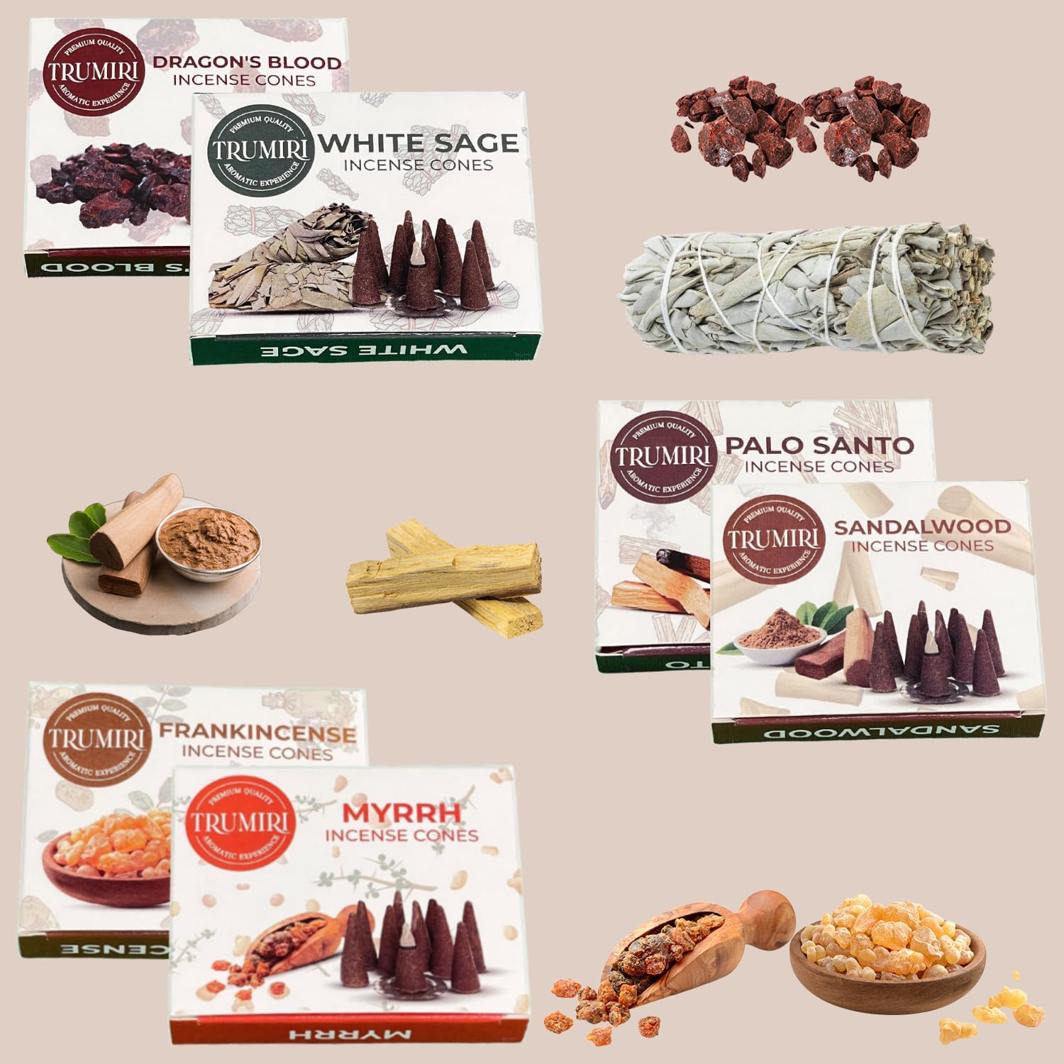 Trumiri Woody Incense Cones Variety Pack 60 Pieces