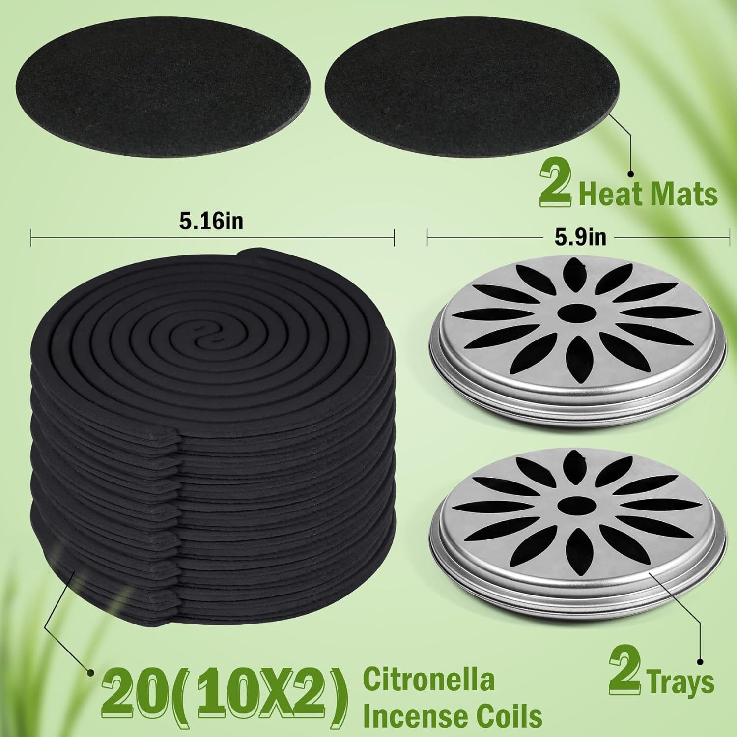 LASENTEUR Citronella Incense Coils 20 Pack with 2 Metal Trays