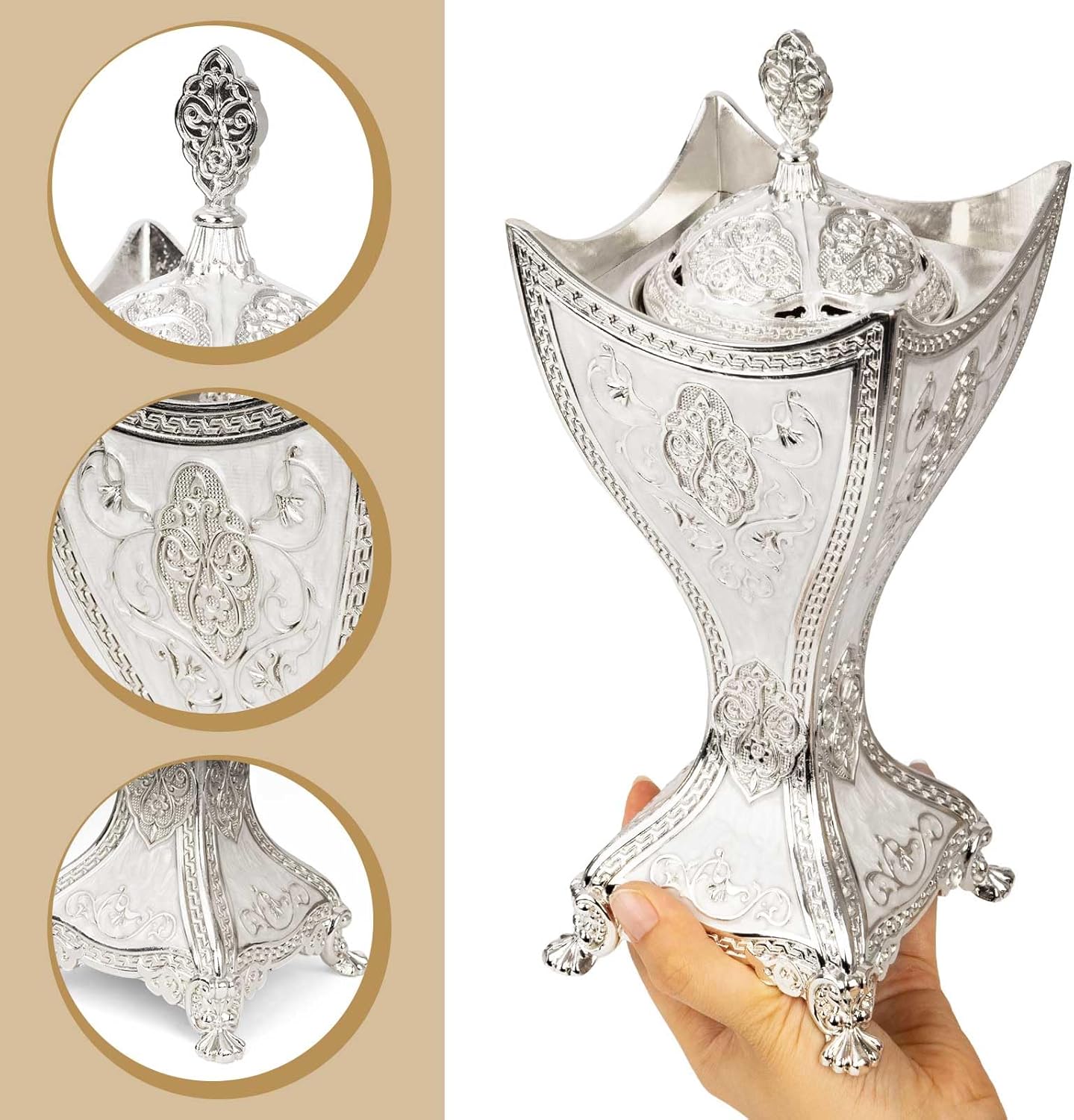 Bakhoor Incense Burner - 11 Inch Silver Trophy Shape