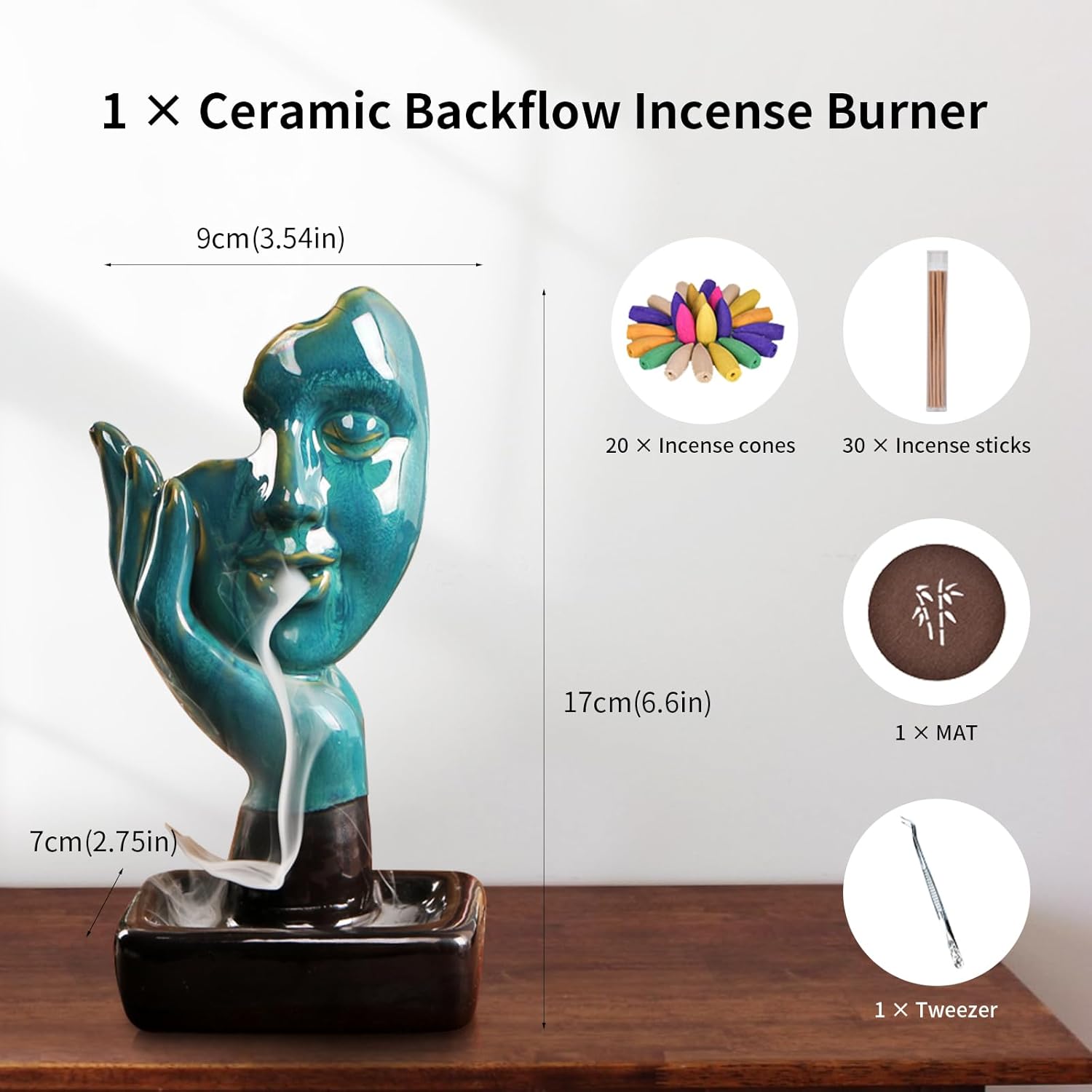 YYW Backflow Incense Burner with 20 Cones and 30 Sticks