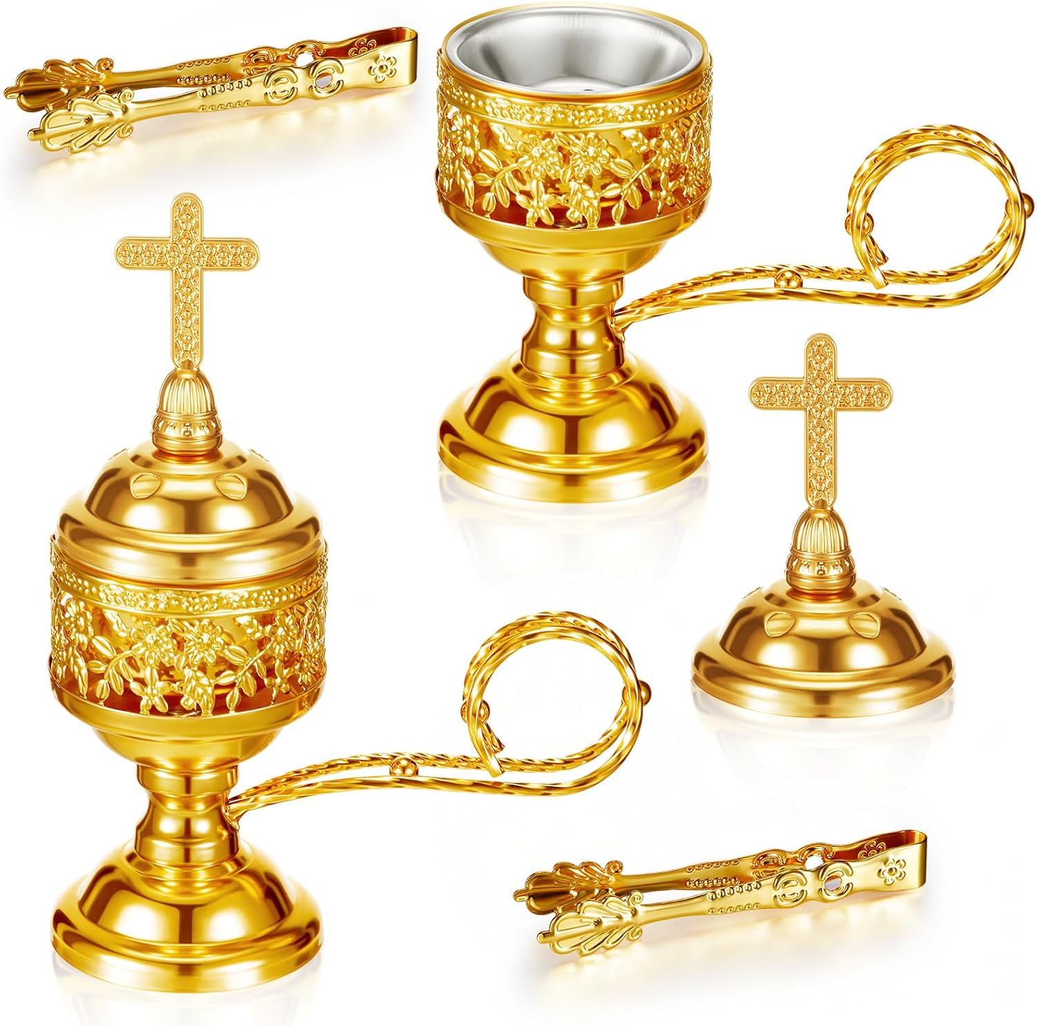 Zonon 2 Incense Burners with Tongs Gold