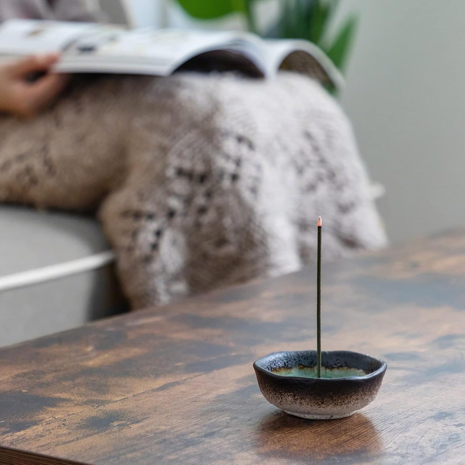 Asayu Japan Mini Incense Holder Set Aquamarine Ceramic Brass