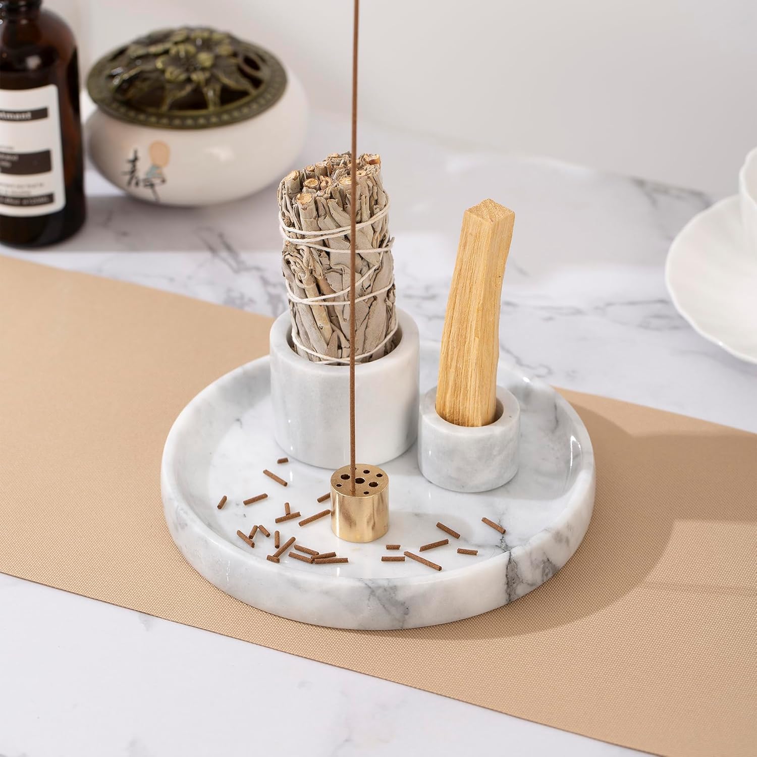 4 in 1 Marble Incense Holder for Meditation and Home Decor