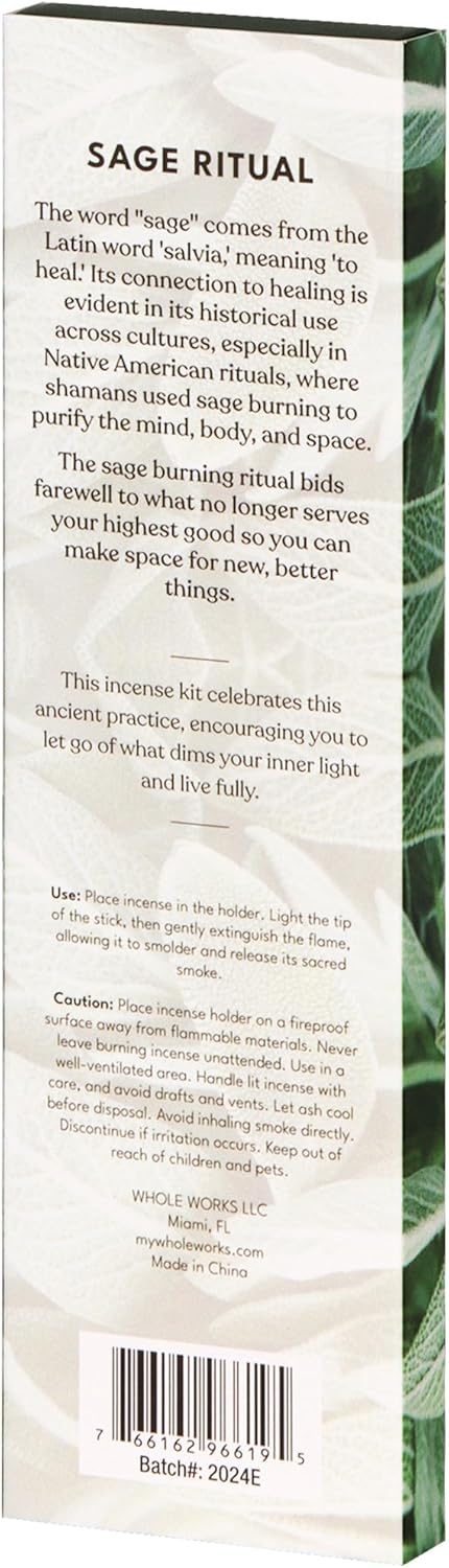 Premium Sage Incense Sticks with Energy Cleansing Holder - Charcoal Free for Safe Burn - 30 Sticks