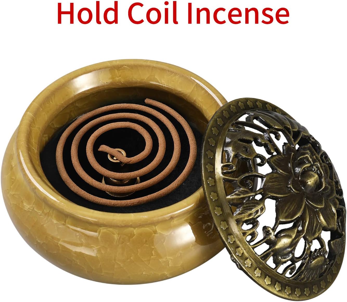 Miupoo Yellow Ceramic Incense Burner with Brass Holder