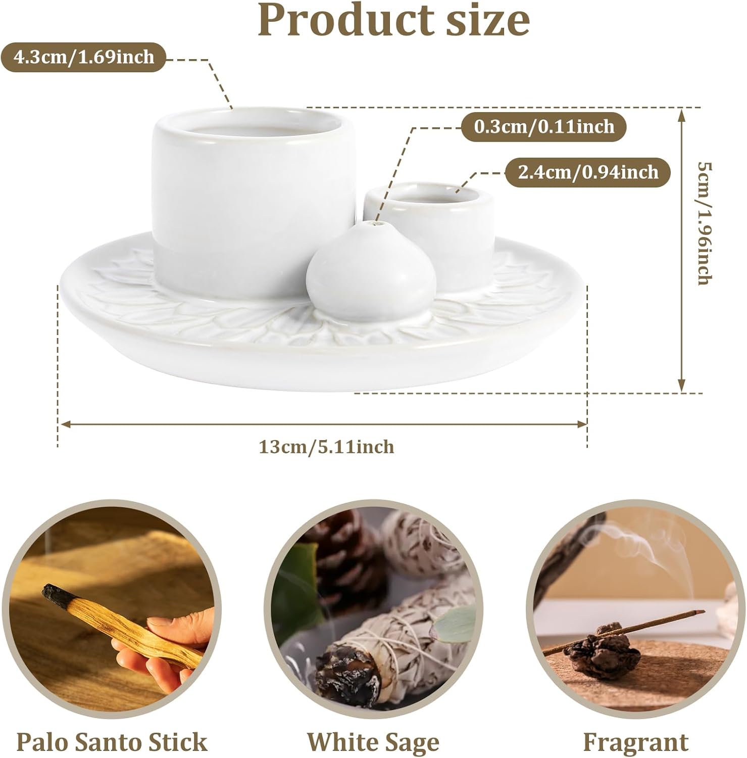Ceramic Palo Santo Sticks Holder 4 in 1 Burner Tray