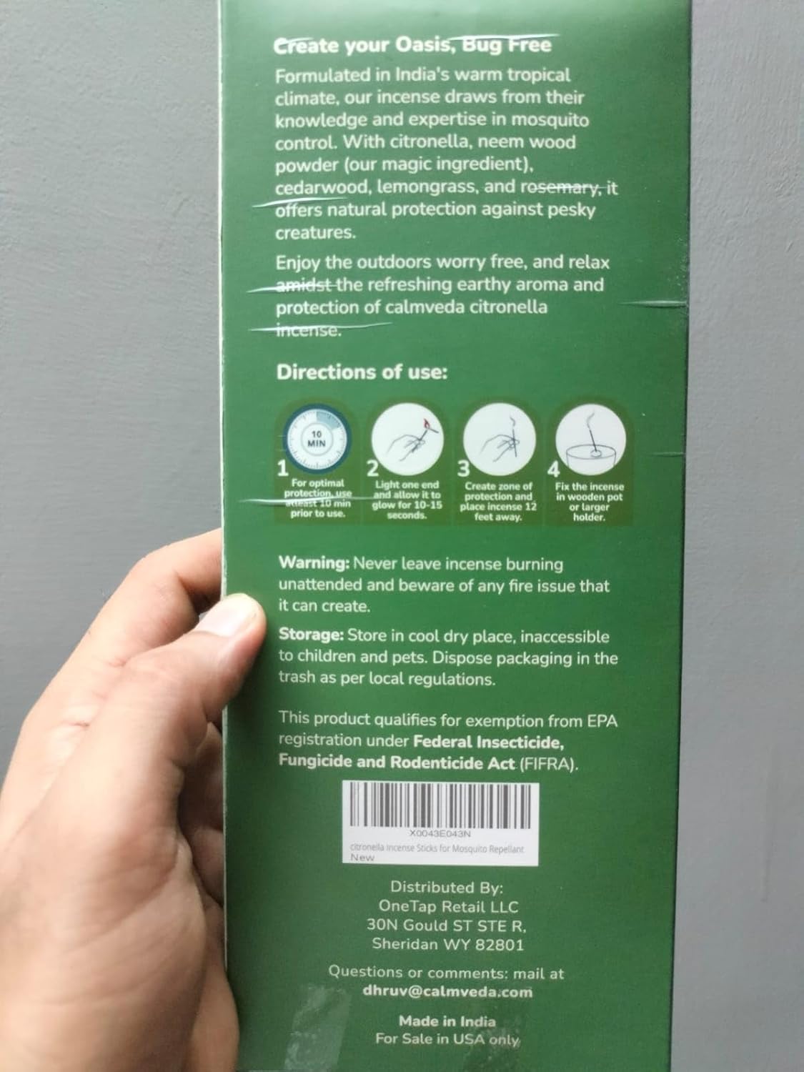 Calmveda Natural Citronella Incense Sticks 18 Sticks 40 Hrs Protection