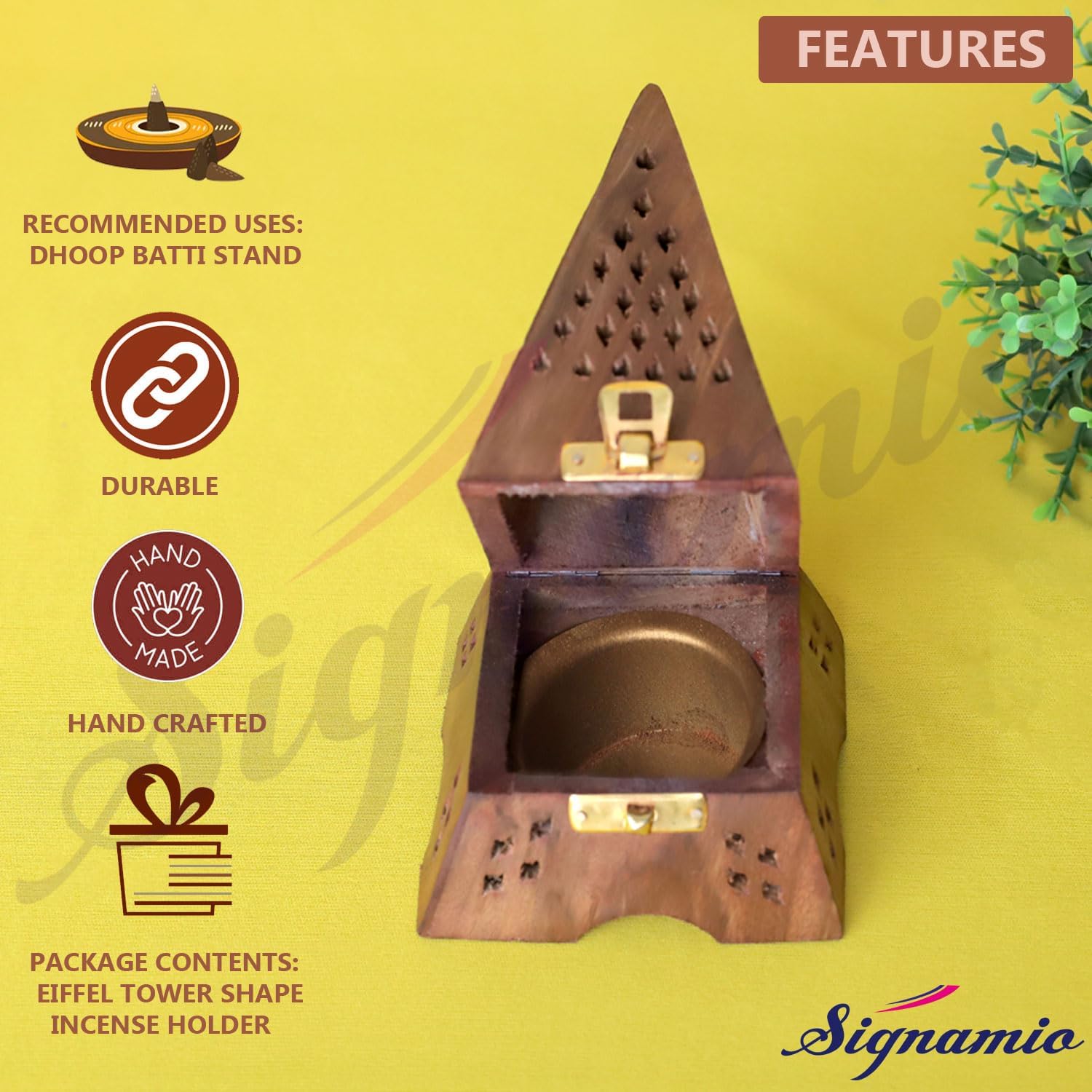 SIGNAMIO Wooden Incense Holder Dhoop Stand Pooja Room Decor