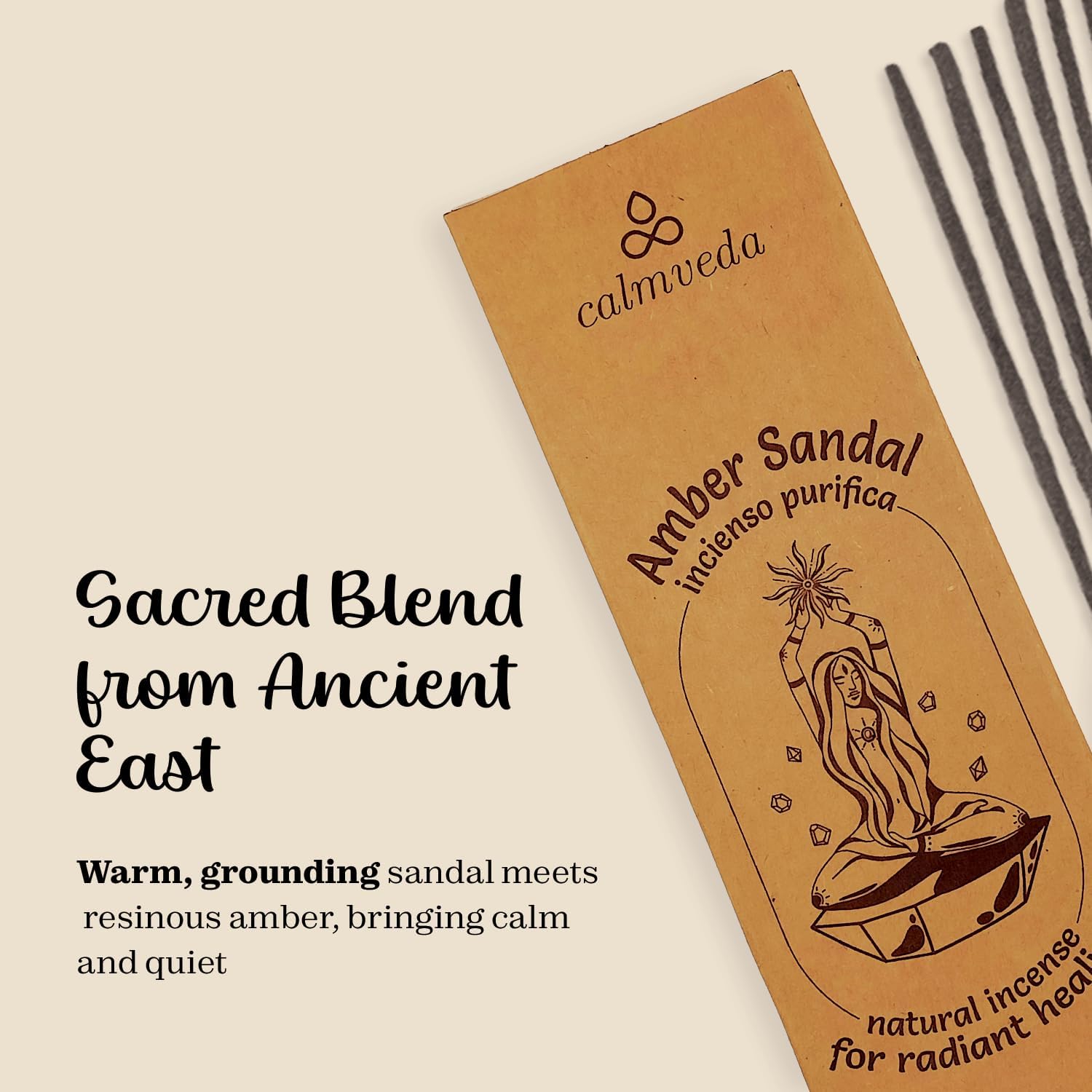 Calmveda Sandalwood Amber Incense Sticks - 40 Sticks 9 Inch Thick