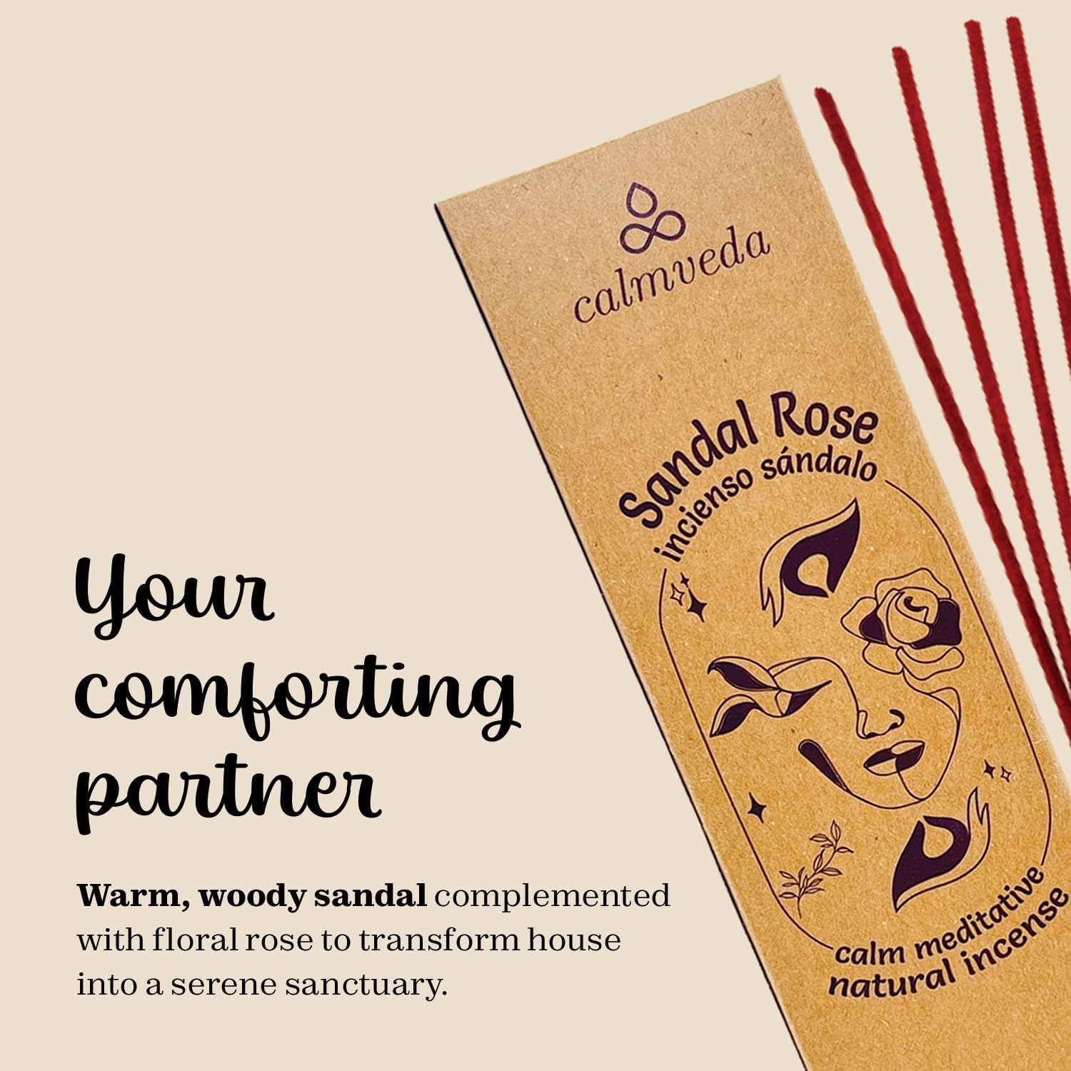 Calmveda Sandal Rose Incense Sticks - 40 Natural Clean Charcoal Free