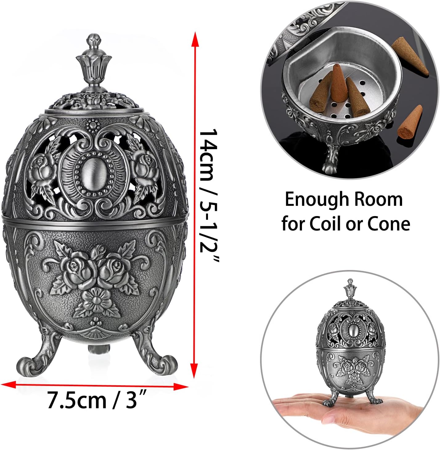 JUXYES Vintage Incense Burner Holder with Ash Catchers