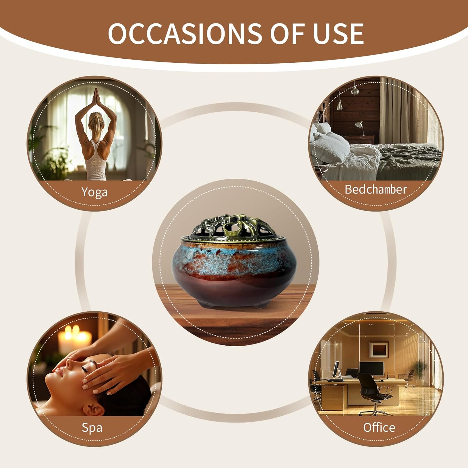 3PC Ceramic Incense Burner with Brass Lid Fambe Blue