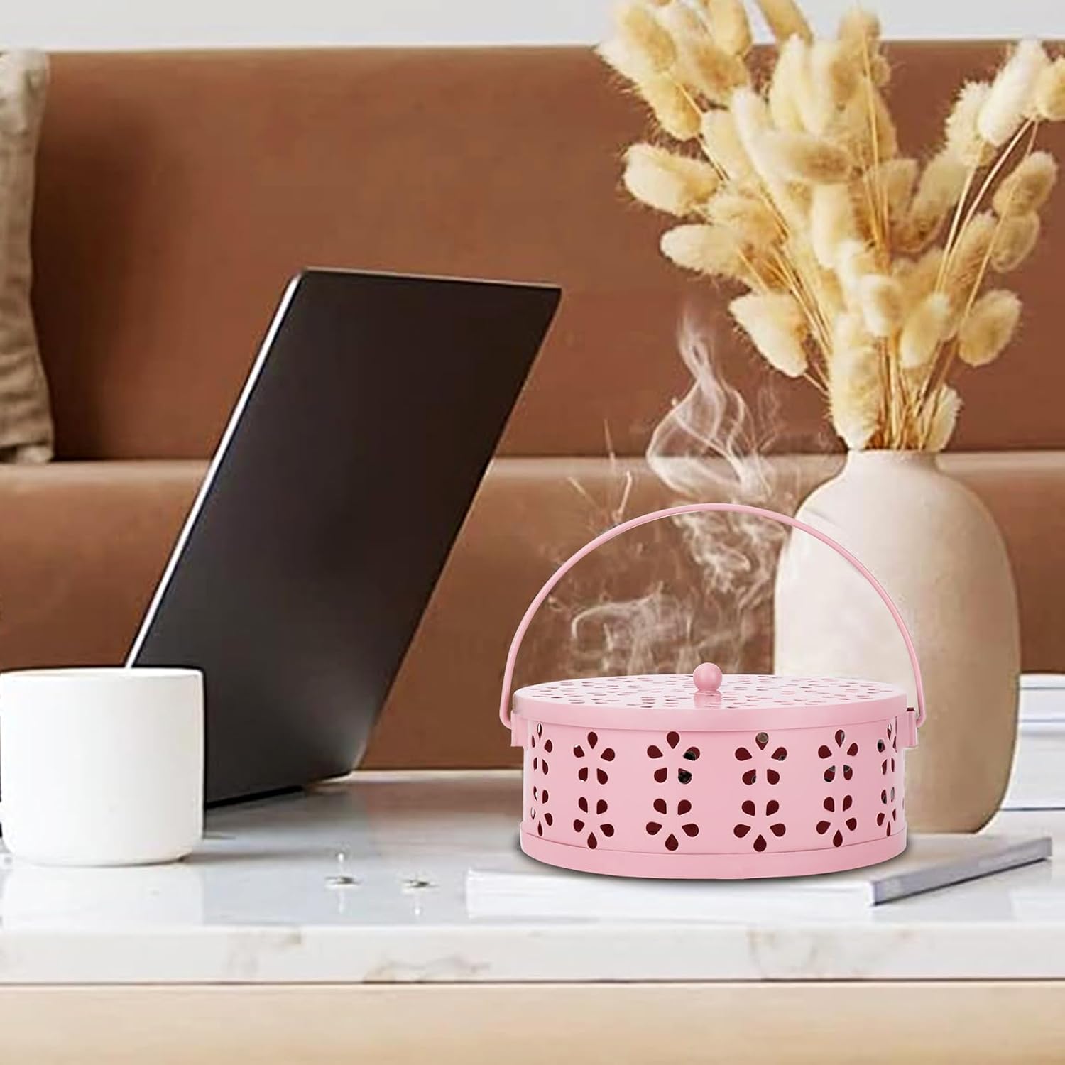 Spiral Coil Incense Burner Holder with Handle Pink
