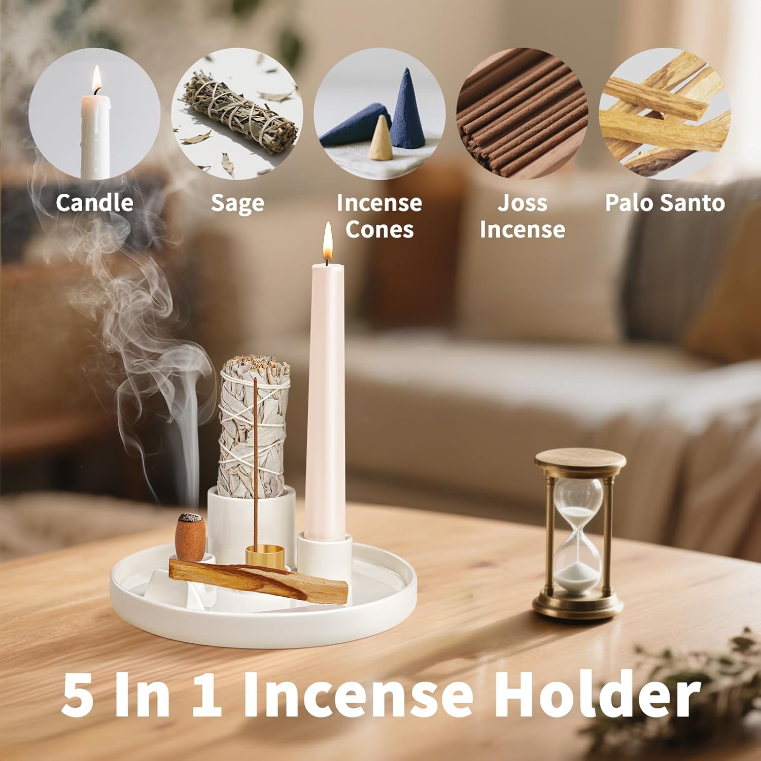 Luvan 5 in 1 Incense Candle Holder with Ash Tray