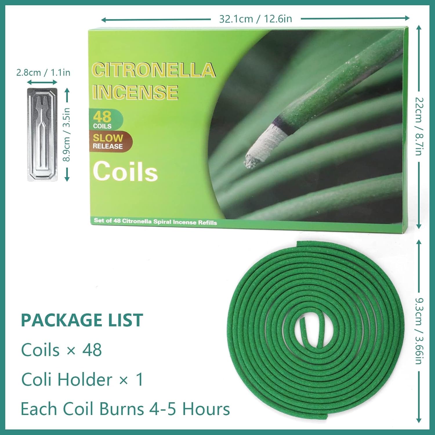 DERDUFT Citronella Incense Sticks with Coil Holder - 48 Pack for Outdoor Use