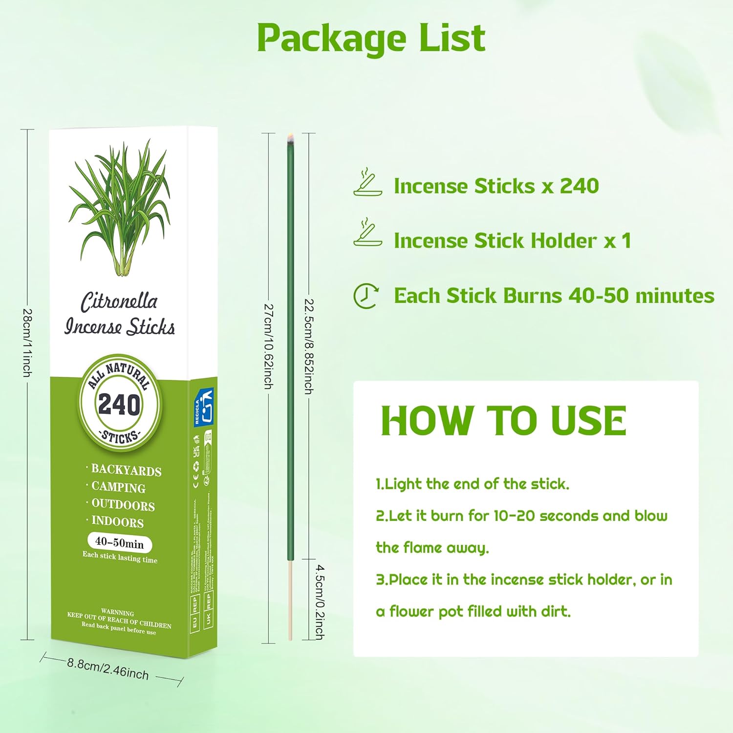 Citronella Incense Sticks 240 Count with Holder
