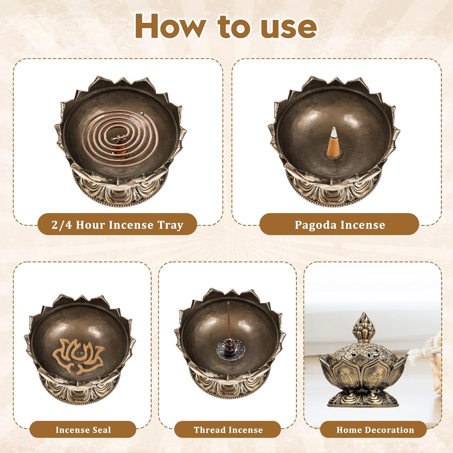Classic Lotus Incense Burner Holder for Home Office Meditation