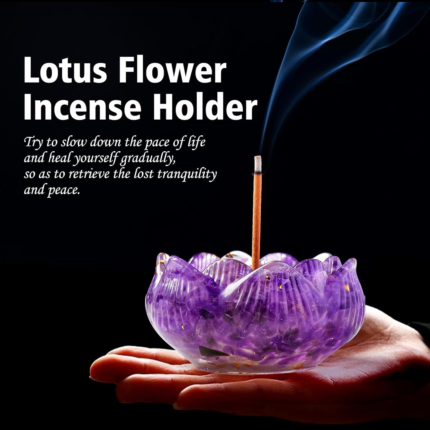 Amethyst Resin Crystal Lotus Incense Burner Set - 15pcs